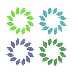 Fototapeta premium GREEN LEAVES IN CIRCLE SIGN SYMBOL LOGO FOR BIO ECO PRODUCT ORGANIC FARMING AGRICULTURE VECTOR