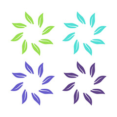 Fototapeta premium GREEN LEAVES IN CIRCLE SIGN SYMBOL LOGO FOR BIO ECO PRODUCT ORGANIC FARMING AGRICULTURE VECTOR