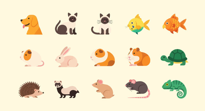 Cartoon pet animals collection on beige