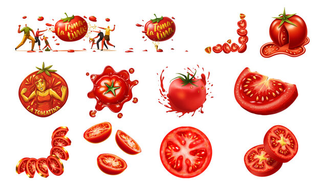 La Tomatina Spain Icon Collection with Tomatoes, Splash, and Festive Elements