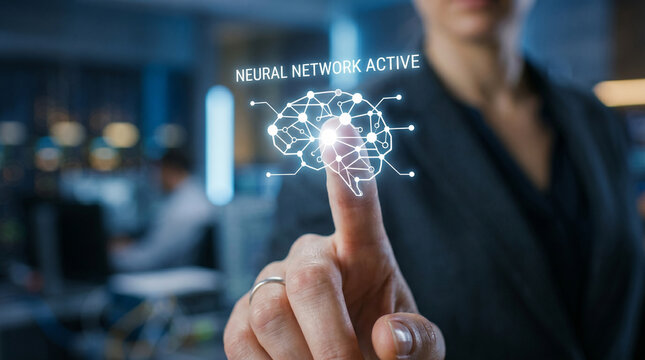 Ai inference neural network active touch interface digital brain technology concept