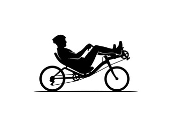 Obraz premium Silhouette of a person riding a recumbent bicycle demonstrating leisurely cycling and outdoor recreation activities with a focus on human locomotion and alternative transportation modes for