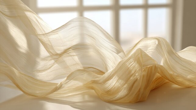 Soft, Creamy Cotton Voile Sheer Fabric Draped Elegantly with Subtle Light and Shadow Play