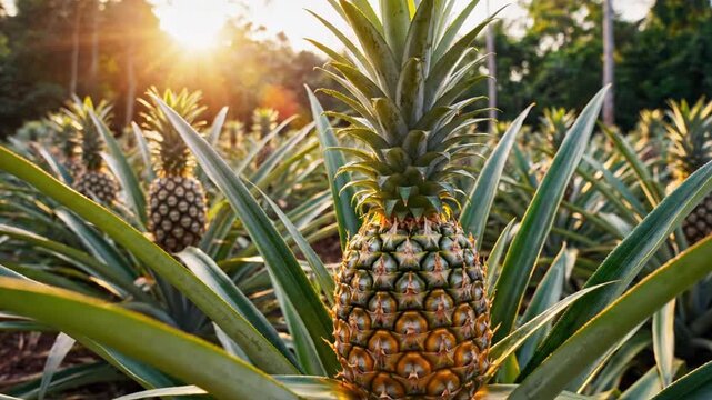 Pineapple field at sunset.
