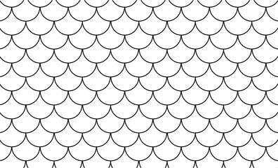 Mermaid, dragon, snake scales background. Fish scale seamless pattern. Water wave, roof tiles wallpaper. Fish, snake skin endless minimalist texture. Mermaid tail black line pattern. Japanese ornament © Oleh