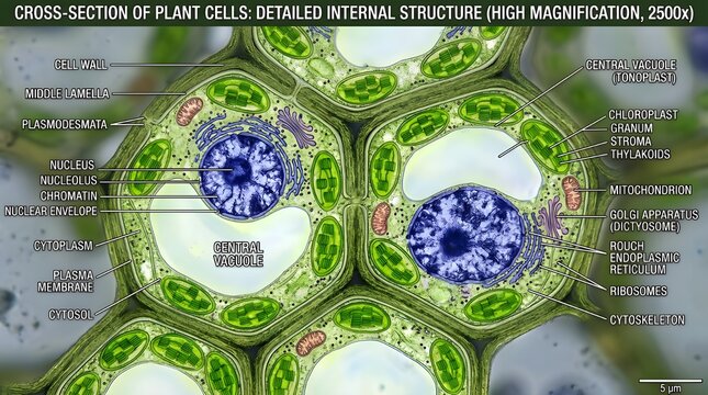 Cross-section of Plant Cells Detailed Internal Structure at High Magnification
