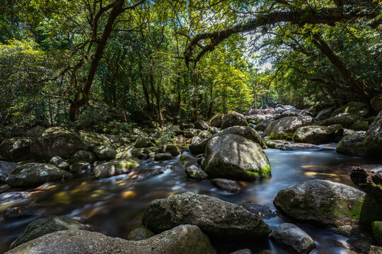 Mossman river flowing amongst the boulders at Mossman Gorge