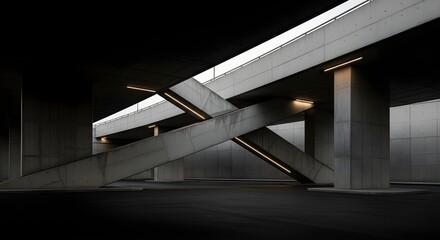 Fototapeta premium Modern concrete overpass with geometric design and lighting