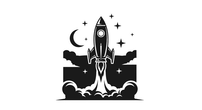 Rocket Ship Blasting Off Into Space.