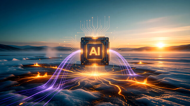 AI permafrost monitoring cinematic Arctic terrain hero for cryosphere whitepaper, machine learning permafrost thaw modeling, enterprise Arctic intelligence briefing