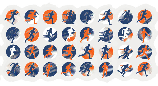 Running Sport Icons Abstract Circles Vector Graphics Orange Blue
