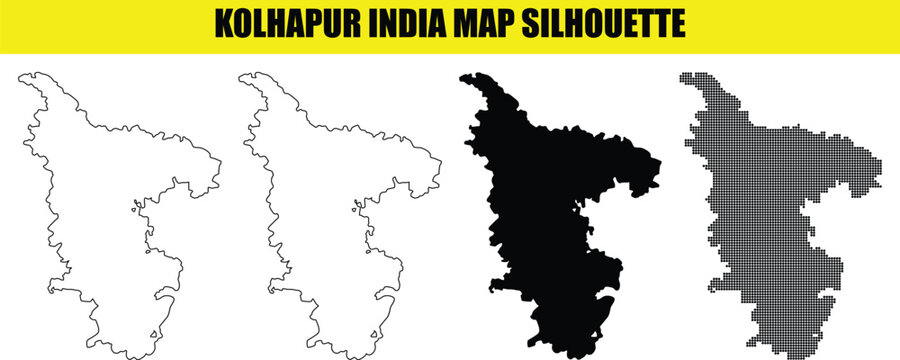 Kolhapur India map silhouette set outline solid dot digital illustration vector graphic.