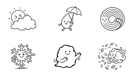 Obraz premium Adorable Weather Elements: Kawaii Line Art for Every Season