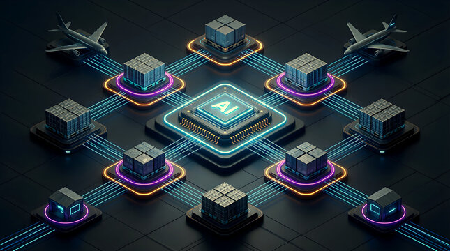 AI cargo logistics for aviation abstract supply chain hero for air cargo whitepaper, machine learning cargo optimization, enterprise air cargo briefing