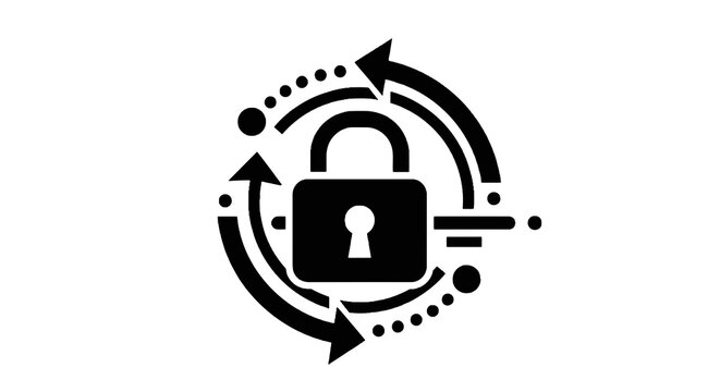 Black Padlock with Circular Arrows Icon.