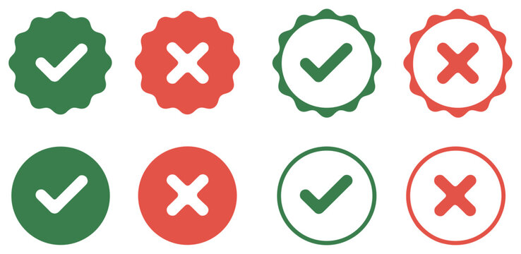 Check and Cross Marks in Array: A comprehensive collection of check and cross marks to symbolize choice and confirmation. Graphic resources, symbol choice, confirmation of concepts. 