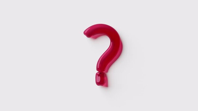 3d animation of question mark falling down in the center. Jelly-like texture, modern clean motion design. Question, problem, curiosity and decision making concept. Interface elements, infographics
