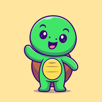 Cute Turtle Waving Hand Cartoon