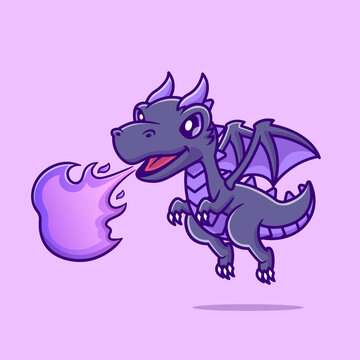 Cute Dragon With Fire Cartoon