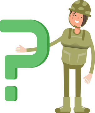 Woman Soldier Character and Question Mark
