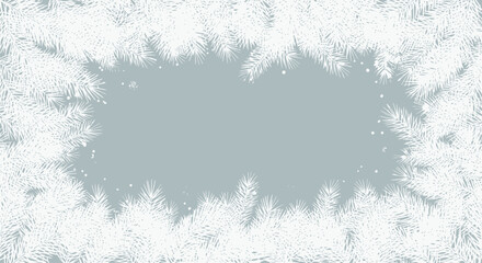 Obraz premium Winter background with snowy pine branches and snowflakes