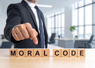 Obraz premium Moral Code - Geschäftsmann zeigt auf den Text 