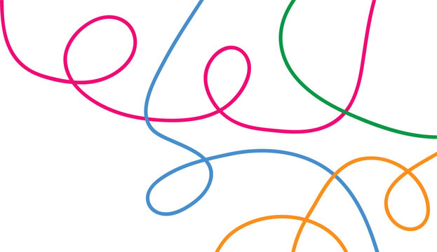Colorful curved lines in pink blue green and orange hues on transparent background