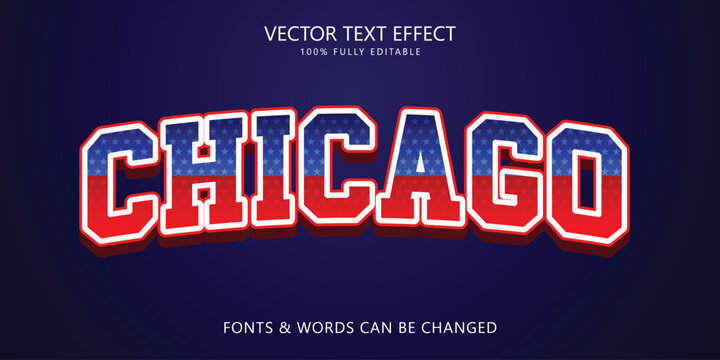 Chicago text effect, sport varsity style text effect with american flag