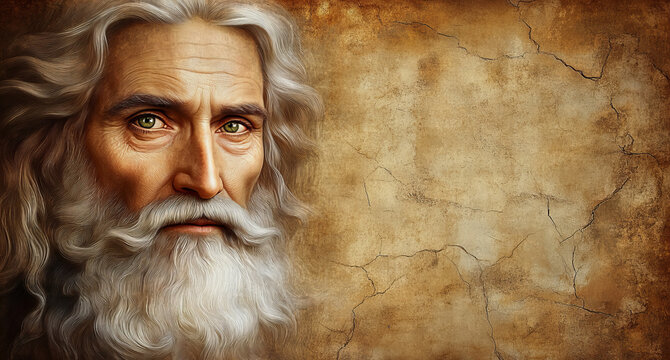  portrait  aged man with a full white beard and long white hair