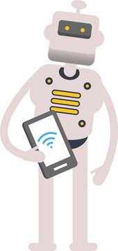 Humanoid Robot Character Holding Smartphone
