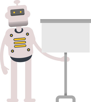 Humanoid Robot Character Presenting Whiteboard
