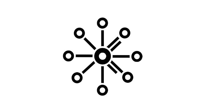 Black and white starburst design symbol.