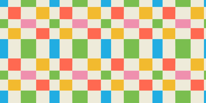 Colorful geometric mosaic seamless pattern. Abstract square patchwork background illustration. Creative irregular grid shape wallpaper print.