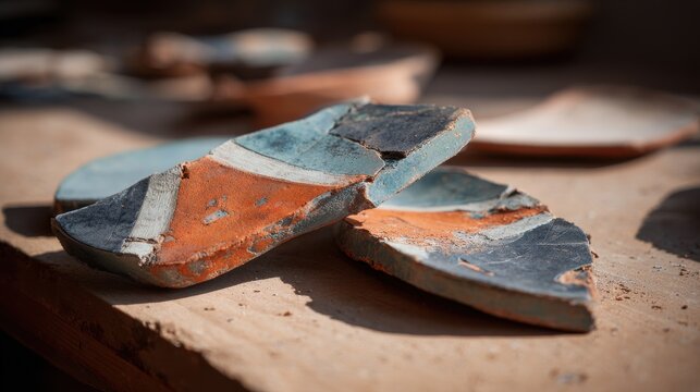 Broken Ancient Pottery Shards Reassembled with Imperfect Beauty
