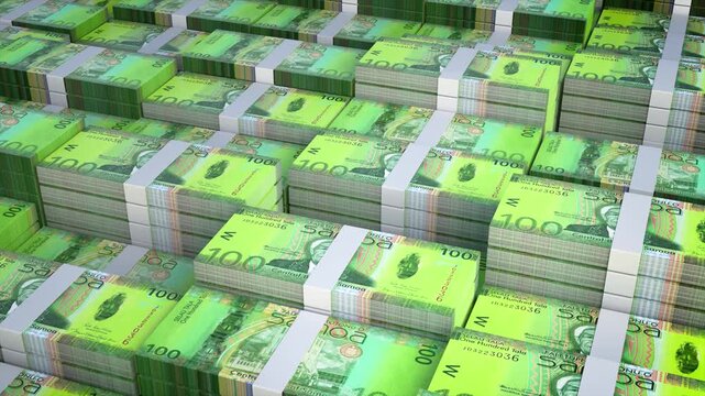 Samoa 100 Tala Banknotes Stack with Slow Camera Movement, Realistic 3D Animation of Samoan Currency Money 4K
