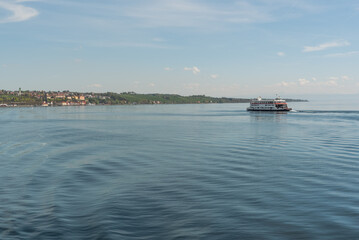 Naklejka premium Car ferry crossing Lake Constance towards Meersburg, Baden-Wuerttemberg, Germany