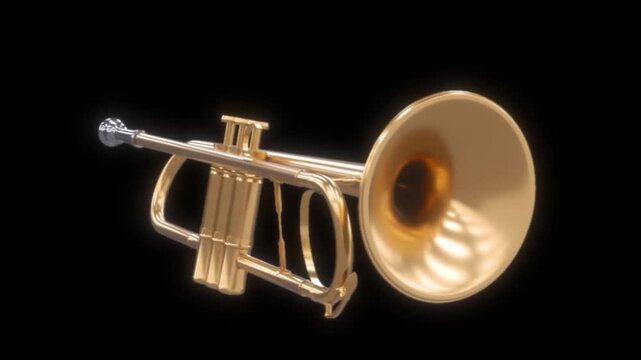 Golden Brass Trumpet on Black Background