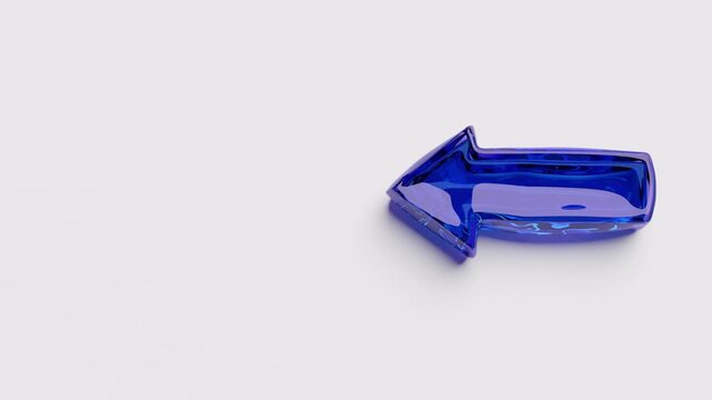 3d animation of arrow falling down pointing to the center. Jelly-like texture, modern clean motion design. Direction, navigation concept. Interface elements, infographics tamplate