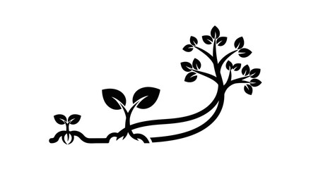 Fototapeta premium Black silhouette of growing plant sprouts.