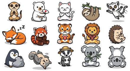 Cute Kawaii Wild Animals Set Happy Baby Wildlife Vectors © SUMON