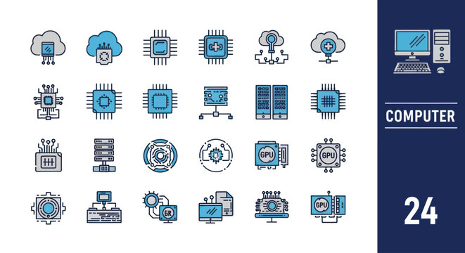 Computer Icons and Hardware Symbols Set