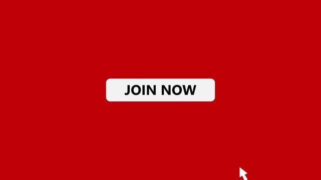 Join Now Button Click Animation with Mouse Cursor, User Interface Call to Action UI Element on White Background.