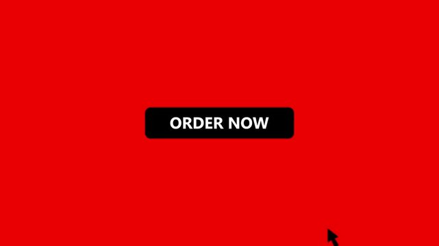 Order Now Button Click Animation with Mouse Cursor, User Interface Call to Action UI Element on Red Background.