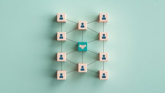 Business network structure with handshake icon and people connections