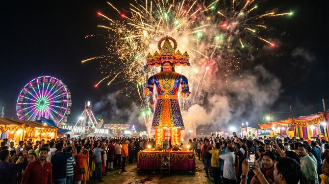 Ghaziabad, Uttar Pradesh, India, October 2026. On Dussehra, People burn Ravana Effigies but spare a Thought for Environment