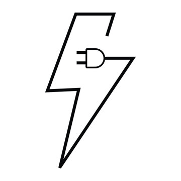 Lightning bolt with power plug outline, energy and electricity logo design in minimal style.