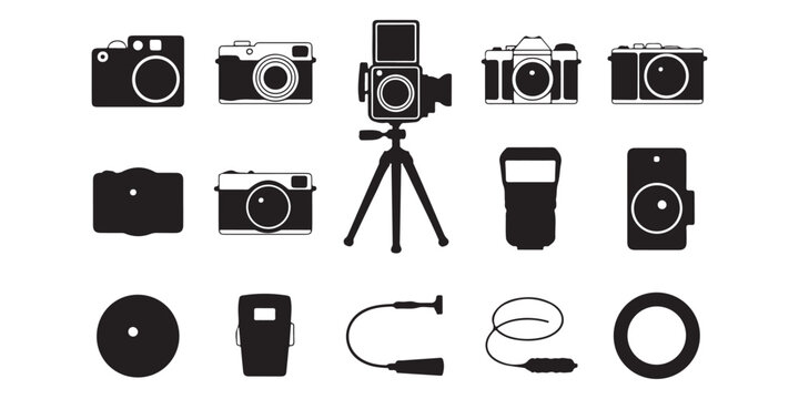 Professional Photography and Video Camera Silhouette Set