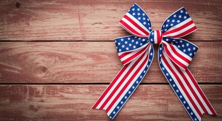 Fototapeta premium Honoring heroes a patriotic memorial day ribbon on weathered wood for remembrance and respect