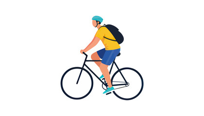 Fototapeta premium Man Riding a Bicycle with Backpack Flat Illustration