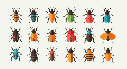 Colorful insect illustrations on a white backdrop © Corvus